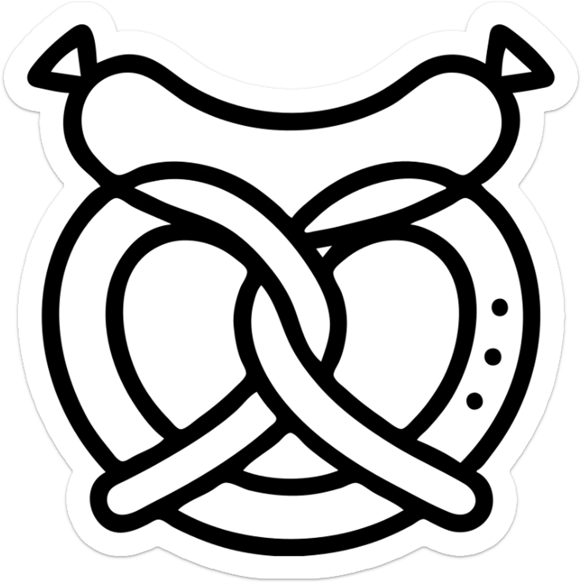 minimalist icon of a German sausage pretzel, dark gray with gray outline sticker