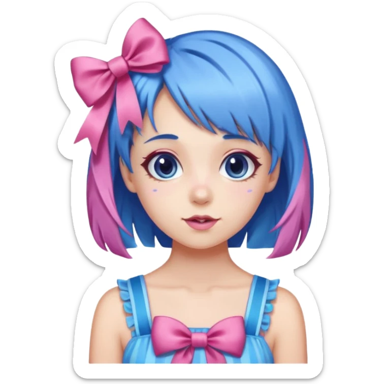 candy girl from candyland blue pink mixed hair with ribbon  sticker