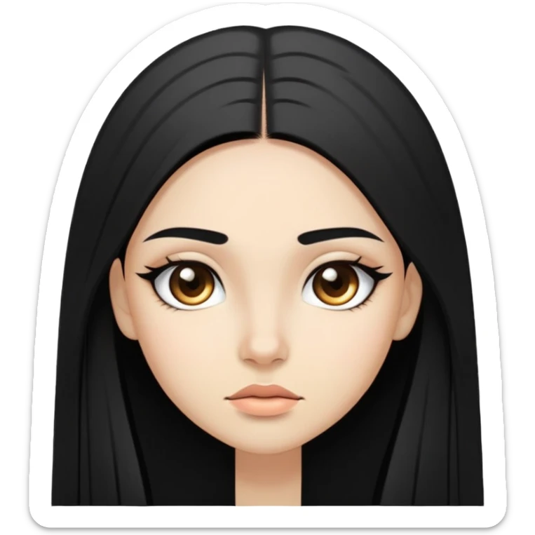 girl with light skin, long straight black hair, choni eyebrows, slanted eyes sticker