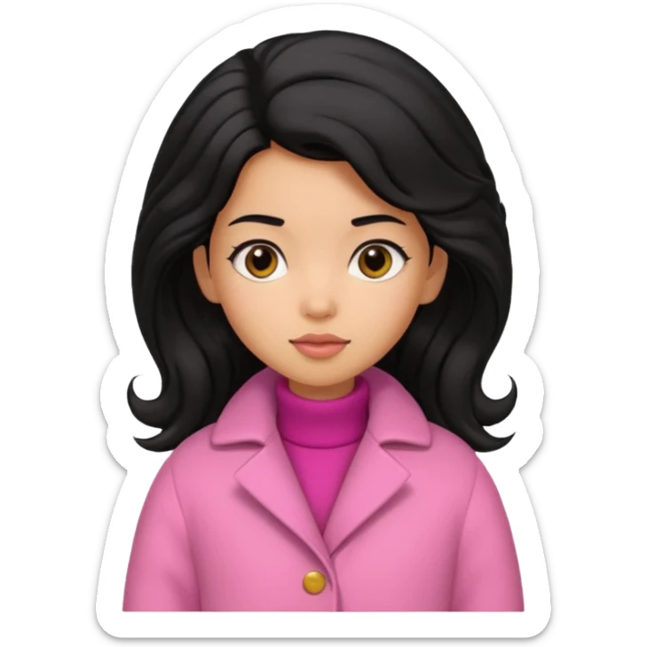 A caramel skinned girl that’s has puffy black hair with her hair up skinny and wears a pink coat  sticker