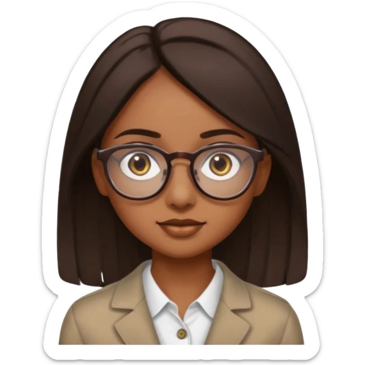 brown skin girl with big brown eyes and dark brown straight medium length hair with glasses a button nose and light brown eyebrows  sticker