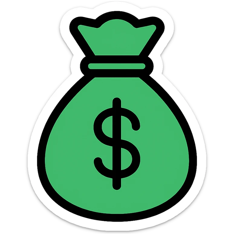 stylized green money bag with a black outline and a dollar sign, color outline icon style, no other markings or text sticker