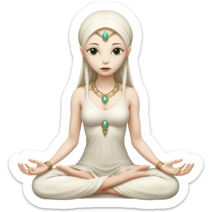 a Reptilian alien woman,in meditation, white dress like a priestess sticker