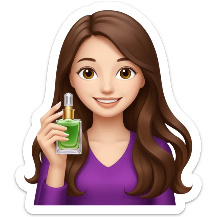 half body pretty long hair girl holding parfume with smile sticker