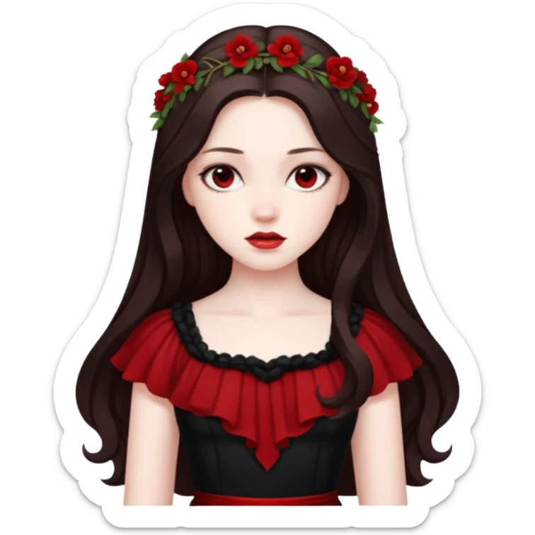 Persephone, Death Goddess from Rome Mythology with long dark brown hair, black and red outfit sticker