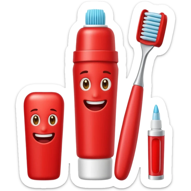 quiero que me hagas emojis de dentista rojos, no pero osea de los cepillos, pasta hilo y así pero en color rojo  sticker
