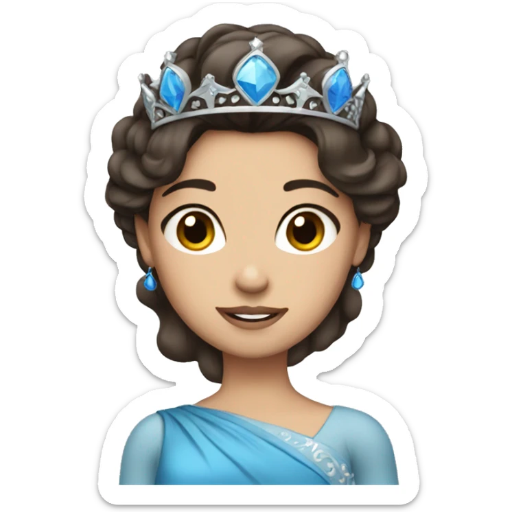 woman with dark brown hair and dark brown eyes wearing a blue princess crown sticker