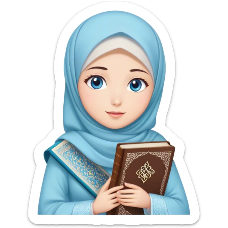 Turkish beautiful finish Konya girl blue eyes with hijab and Sakura dress have Quran  sticker