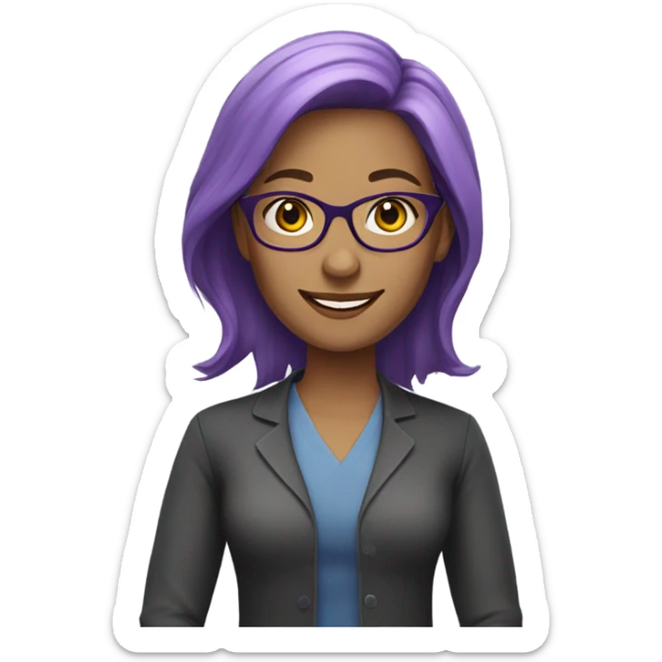 Smiling female teacher with middle length purple hair and glasses  sticker