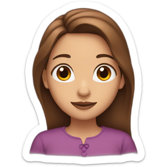 brown-haired woman with long hair, brown eyes, depicting a heart with her hands sticker