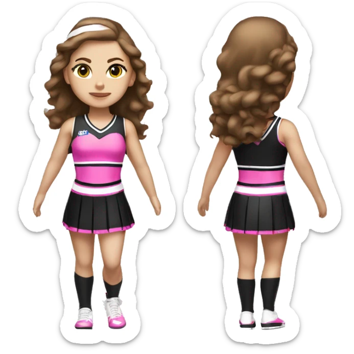 Cheerleader in black and pink kit, white skin, brown hair, full body   sticker