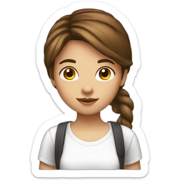 brown hair girl with smartphone and white T-shirt sticker