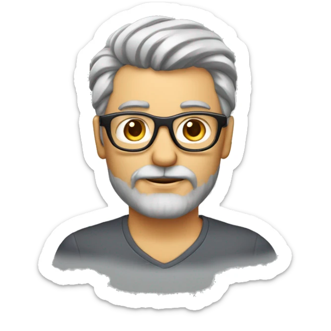 Homem 55 anos, cabelo liso para o lado, grisalho pouca barba grisalha, de óculos  sticker