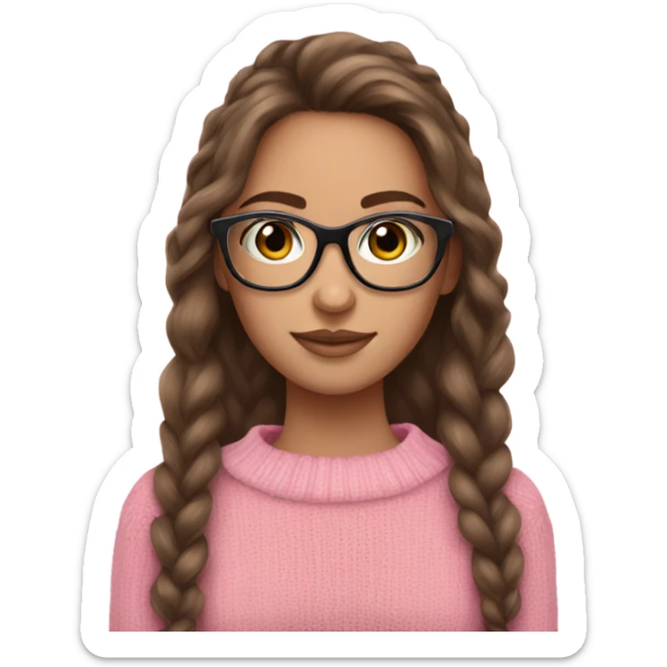 pretty pink sweater girl with brunette hair and eyes glasses and lashes  sticker