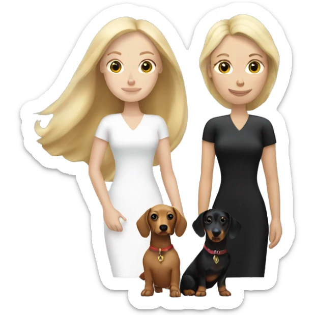 Blonde white woman and Brunette white woman holding black and tan dachshund sticker