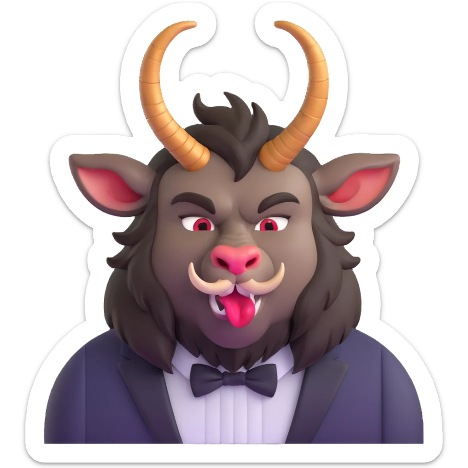 Beast from Beauty and the Beast with a human mouth and lips, keeping his horns, fur, and formal outfit sticker