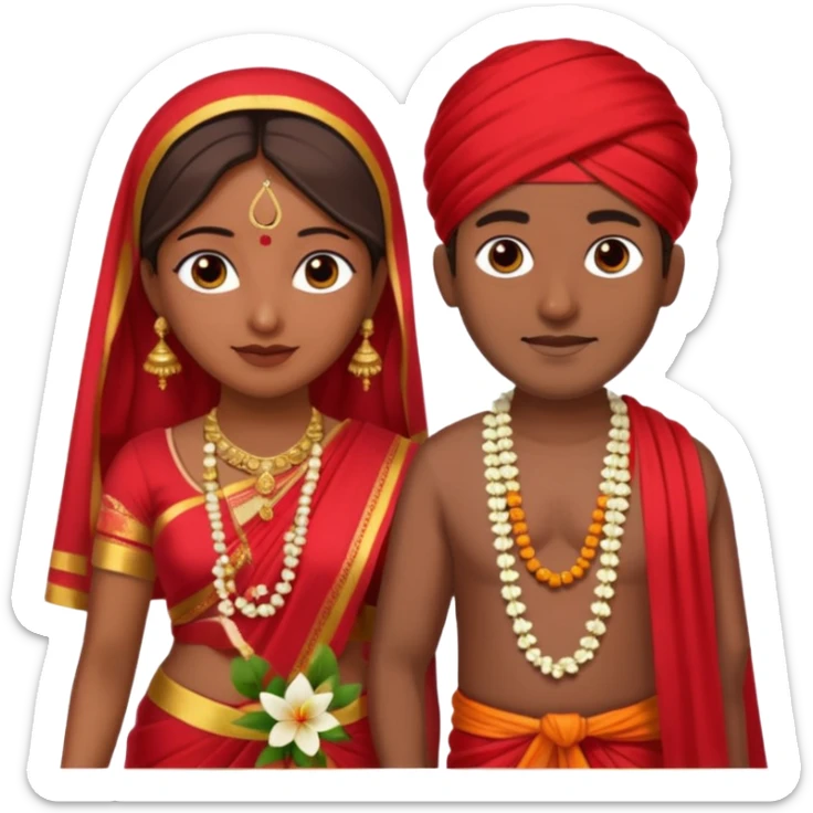 indian woman in saree and indian man in dhoti holding garlandrs sticker