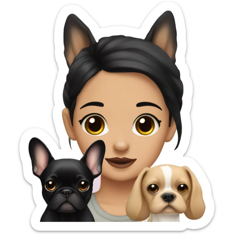 Fawn French bulldog with girl with black hair sticker