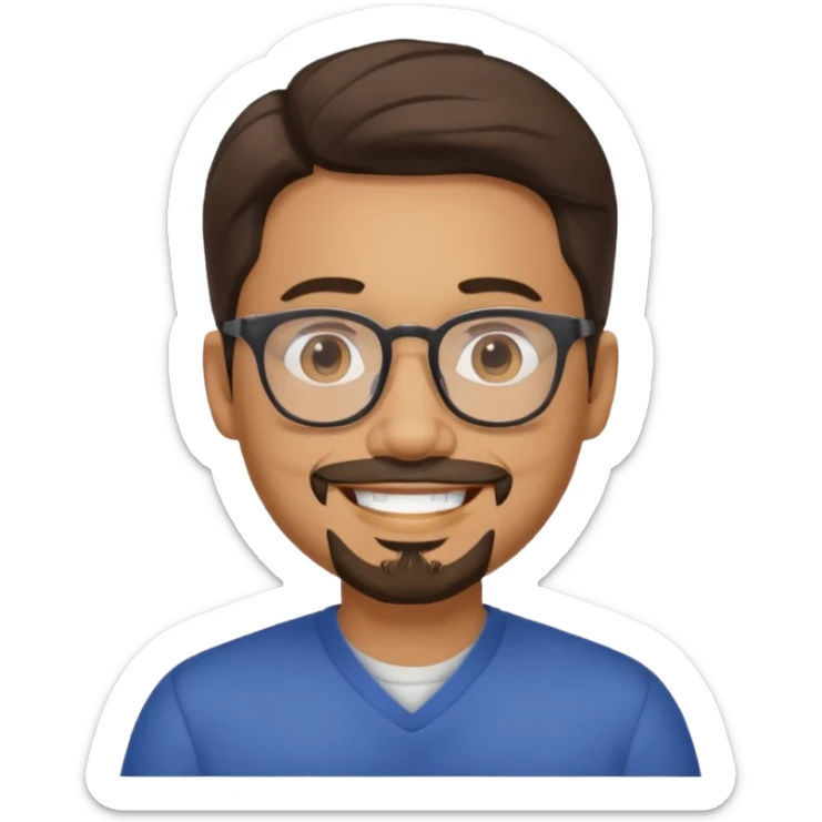 Filipino male, with goatie, wearing glasses, medium wavy length hair,  sticker