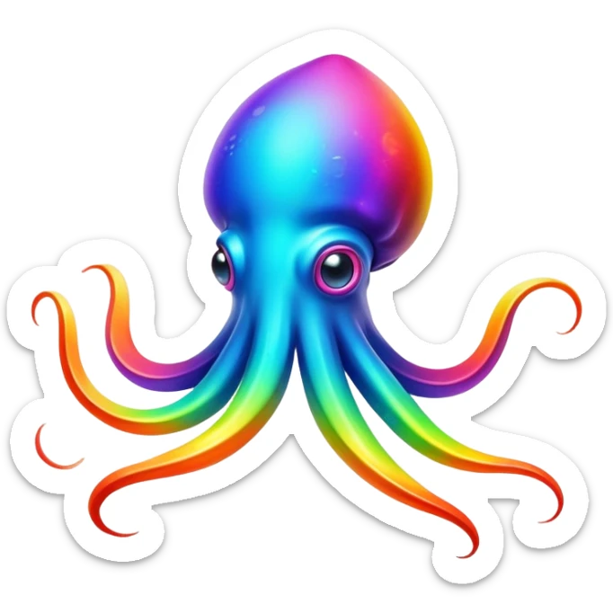 A rainbow-colored squid zooms through the sea, leaving a trail of dazzling colors behind sticker