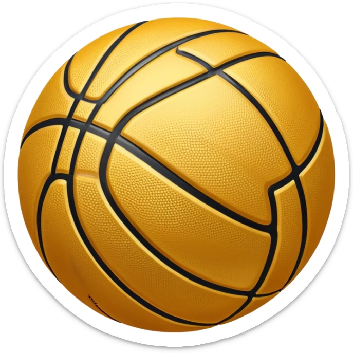 a golden basketball with classic black lines, shiny gold metal texture sticker