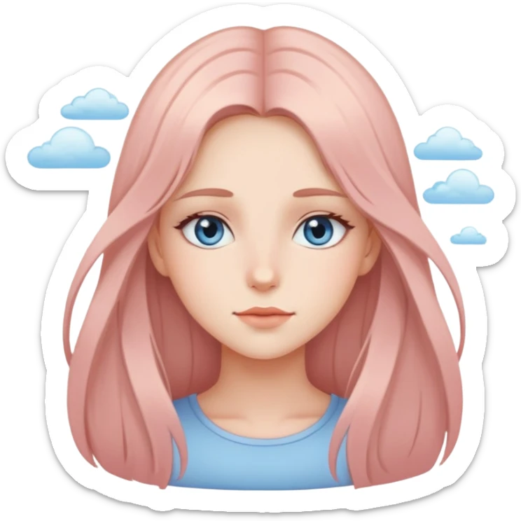 Defined Girl with long thin mid-toned hair, sky eyes, lots of blush sticker