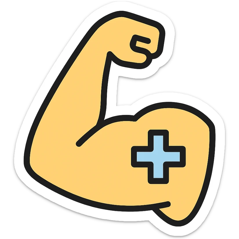 muscular arm flexing, healthcare and fitness theme, clean and modern icon style sticker