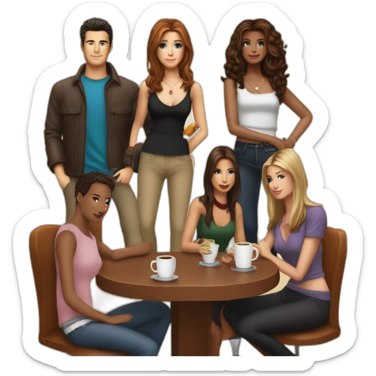 Ross, Rachel, Monica, Chandler, Joey, and Phoebe, all gathered for a coffee at Central Perk sticker
