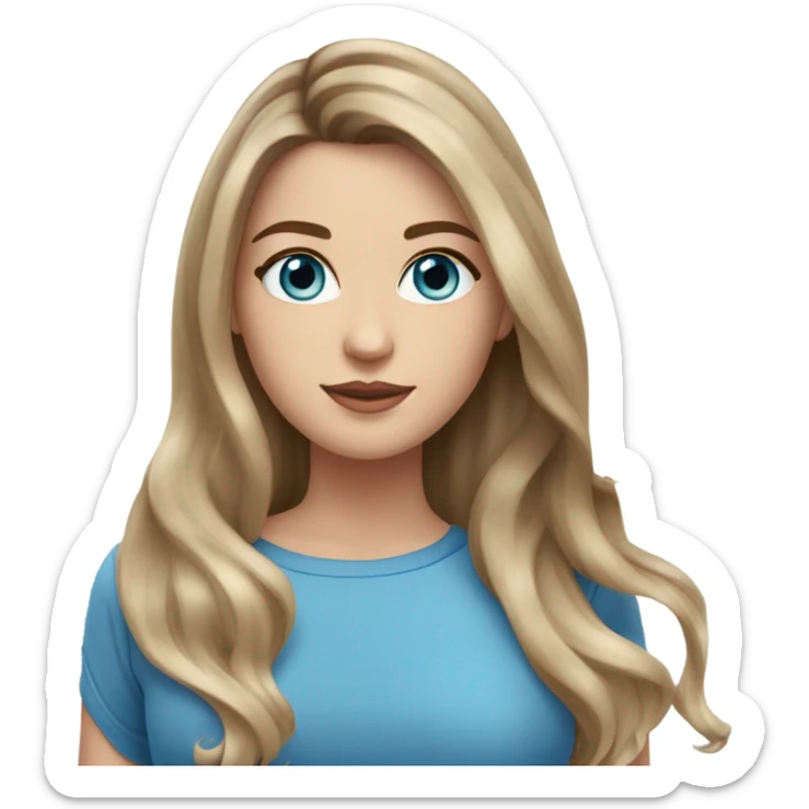 White girl with long voluminoush brown hair with blonde highlights balayage, blue eyes sticker