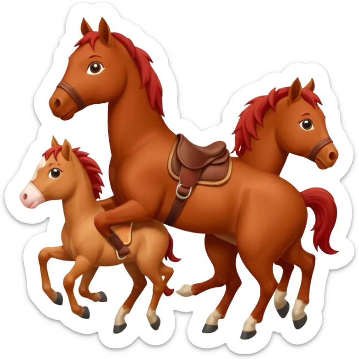 red horse and two baby horses agressive running money on the saddle sticker