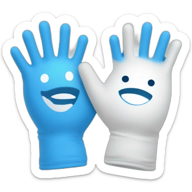 Deux gants blancs souriants, il y a dessiné en bleu un signe mystérieux maçonnique bleu de deux équerres inversées.  sticker