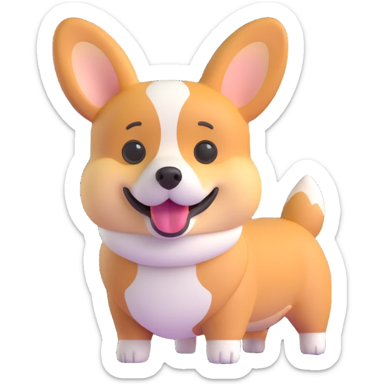 Create a clean and simple 3D emoji style version of a corgi dog, typical of 3D apple emojis, with no background. sticker