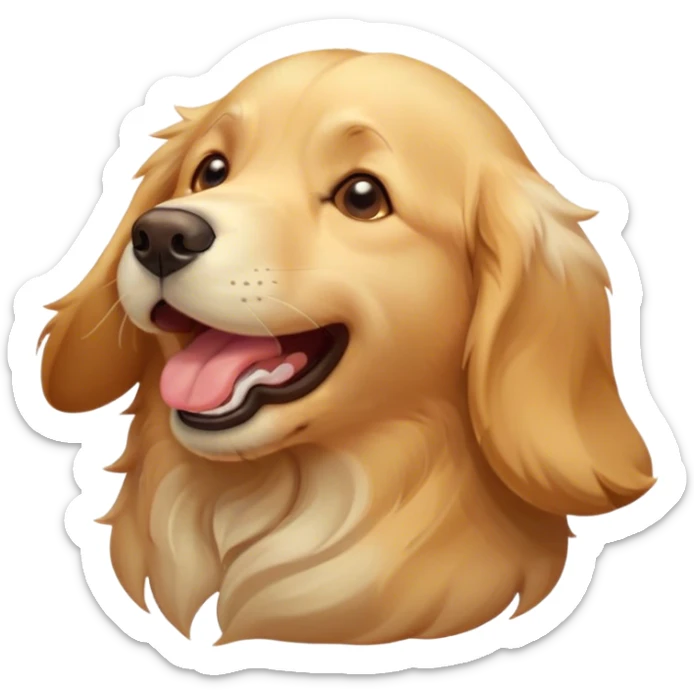 Cinematic Cute Yawning Golden Retriever Portrait Emoji, Head tilted slightly with a dramatic, wide-open yawn, revealing a silky golden coat with a subtle shimmer, floppy ears slightly drooping, round brown eyes barely open in drowsy contentment, Simplified yet irresistibly adorable features, highly detailed, glowing with a soft, cozy glow, high shine, relaxed yet expressive, stylized with a touch of whimsy, bright and endearing, soft glowing outline, capturing the essence of a sleepy yet affectionate companion, so drowsy it feels like it could stretch out of the screen and curl up for a nap! sticker