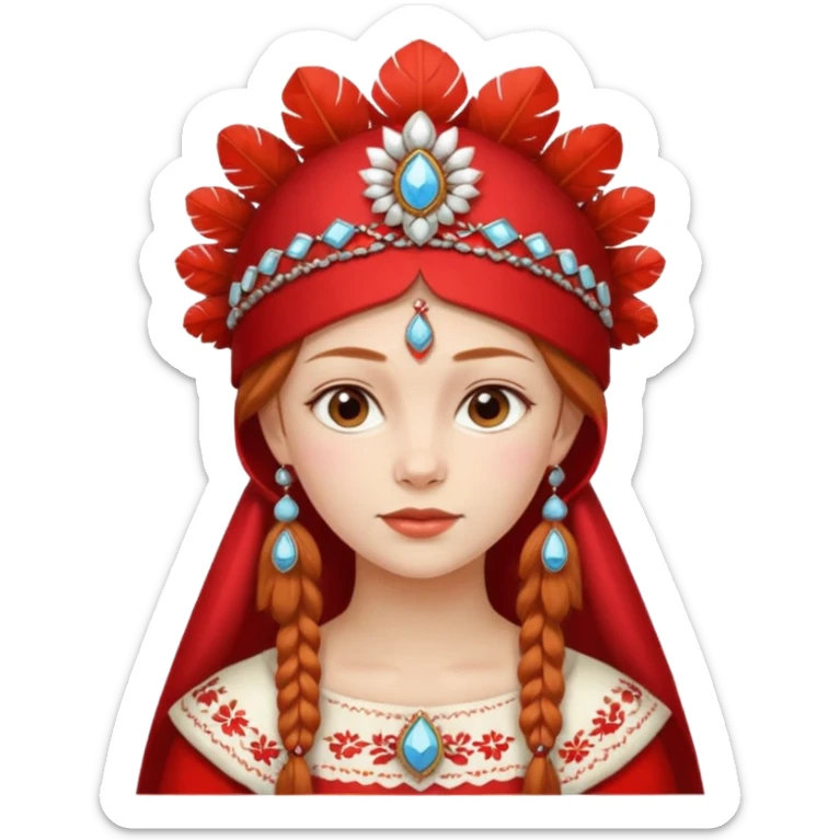 Russian Russian girl in a traditional Russian red headdress sticker
