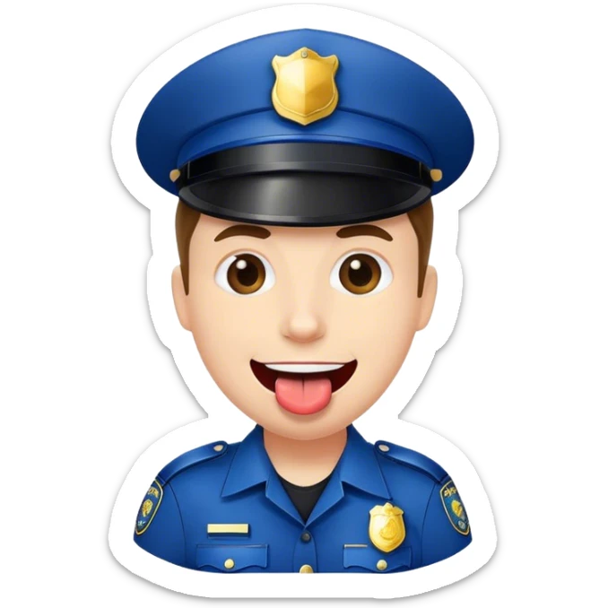 happy police officer portrait with tongue sticking out sticker