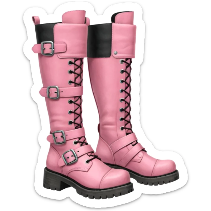 A pair of knee high pink boots, grunge, new rock style with buckles sticker
