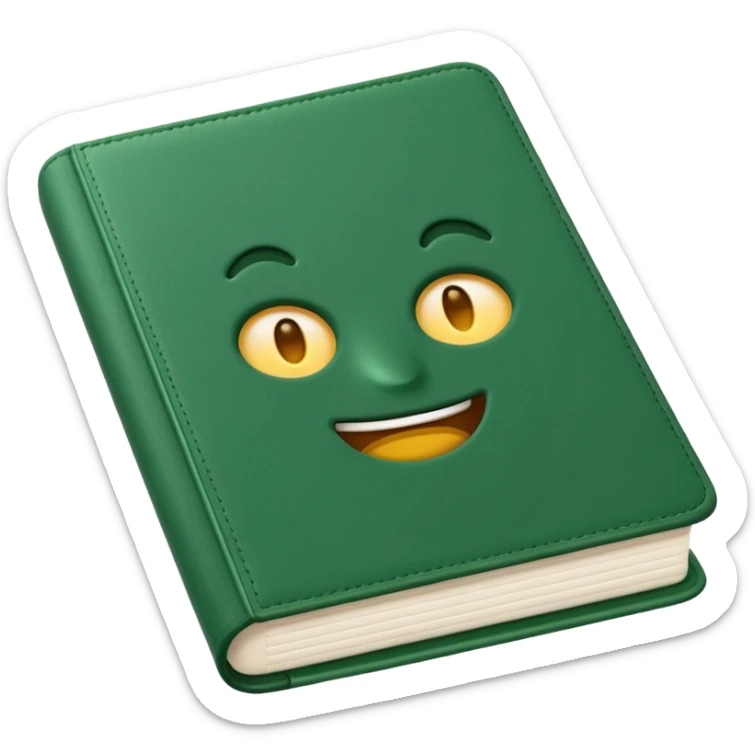 emoji of an open agenda with a green cover, visible pages, simple details sticker