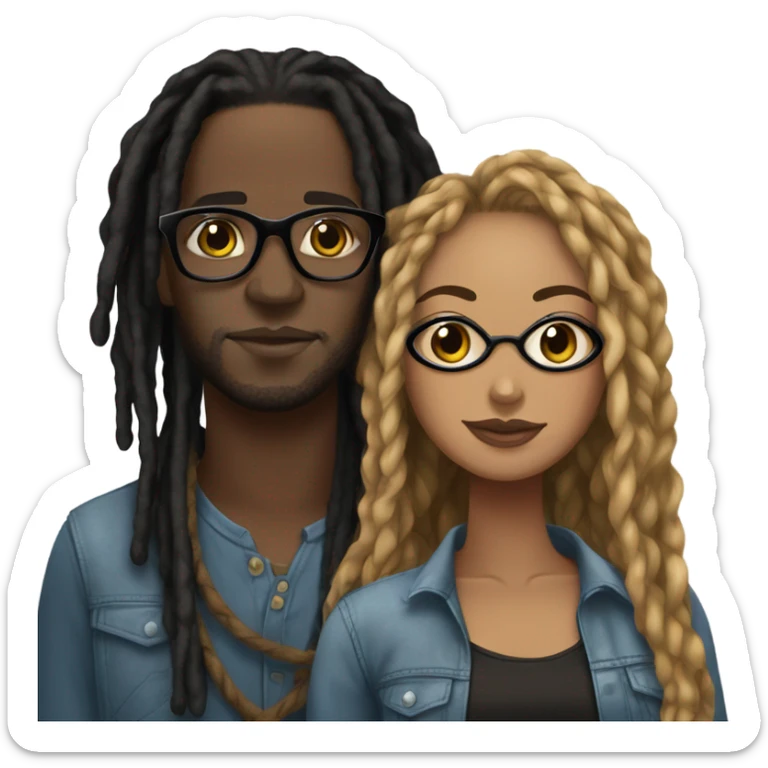 black couple with locs, light skin with long black locs, dark skin with glasses and BLACK locs tied up kissing sticker