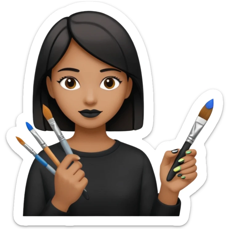 close-up of medium skin tone fingers with black nail polish, painting in progress sticker