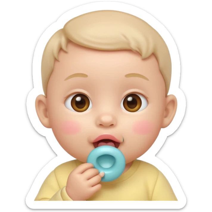 Apple-style 3D emoji of a cute baby sucking on a pacifier or drinking from a baby bottle, round face, soft pastel colors, cheerful and gentle expression, clean white background sticker