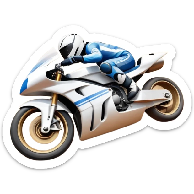 A high-speed racing car or motorcycle zooming down a track, leaving a trail of dust and excitement. The scene conveys energy and adrenaline, with blurred motion showing the speed and precision of motorsport, set against a dynamic racing track backdrop. sticker
