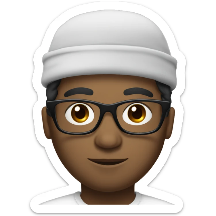 White person with fluffy messy black hair wearing a arabic hat and black glasses sticker