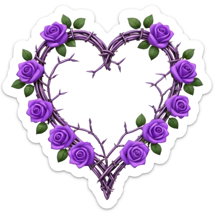 heart shape made out of barb wire vines with purple roses border with crystals hanging  sticker