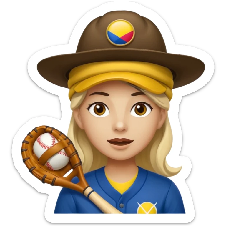 Un mono capuchino que predomine el color café, cara clara y expresiva, que lleve uniforme de softbol de Colombia, con un sombrero vueltiao' un poco inclinado, alegre, atlético y una gorra que diga "Yaifer" sticker