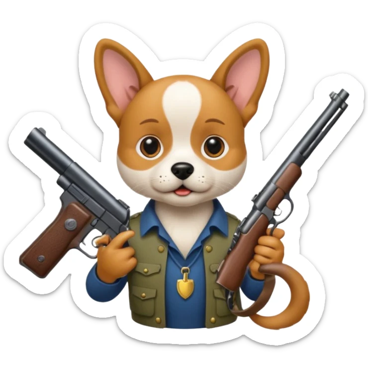 A dog cat, a dog holding a gun, a dog, a dog holding a gun sticker
