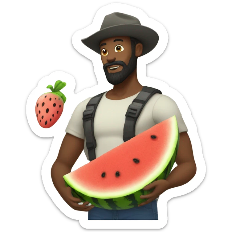 Black beard man with friend chiken in one hand and watermelon in the other one sticker