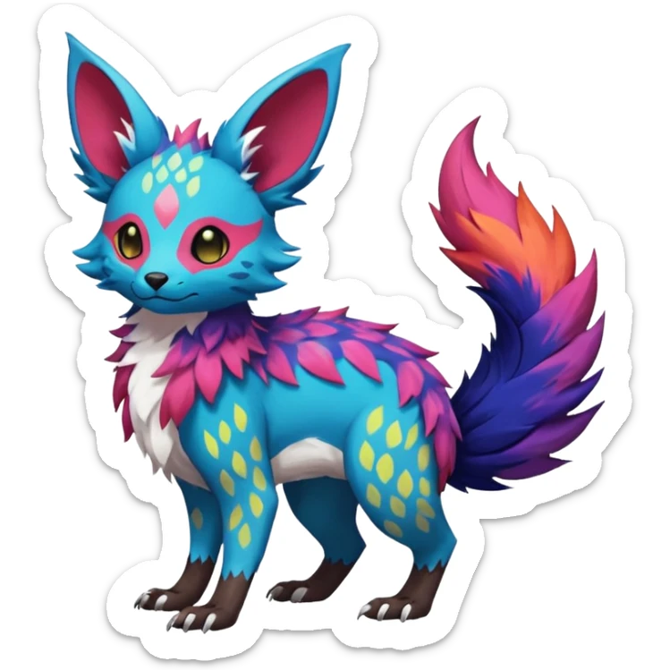 Rare realistic exotic edgy epic pretty beautiful handsome gorgeous aesthetic colorful vibrant Vernid-Trico-species-Fakemon-creature by LiLaiRa, random markings, tufted ears, full body sticker