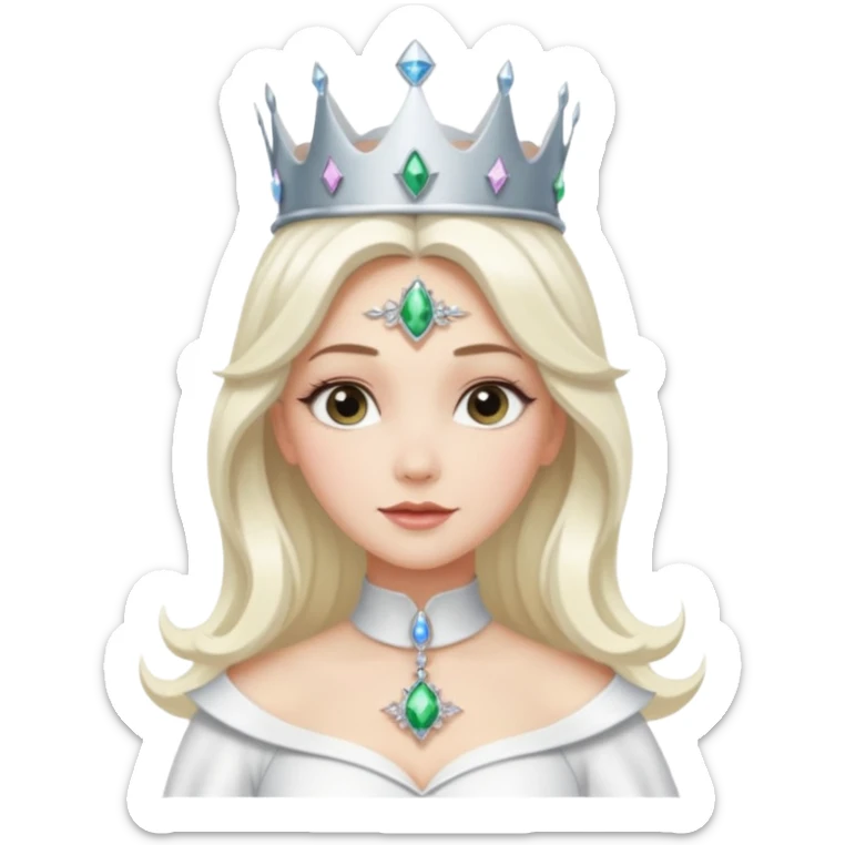 The Good Witch from The Land of Oz with long platinum blonde hair, white outfit and crown sticker