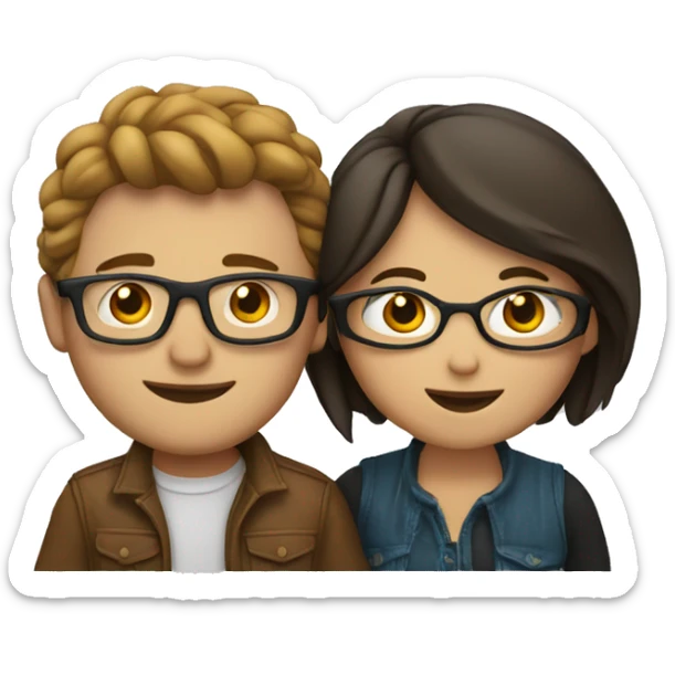 Couples hugging each other. A white male with glasses and a female that looks Mexican sticker