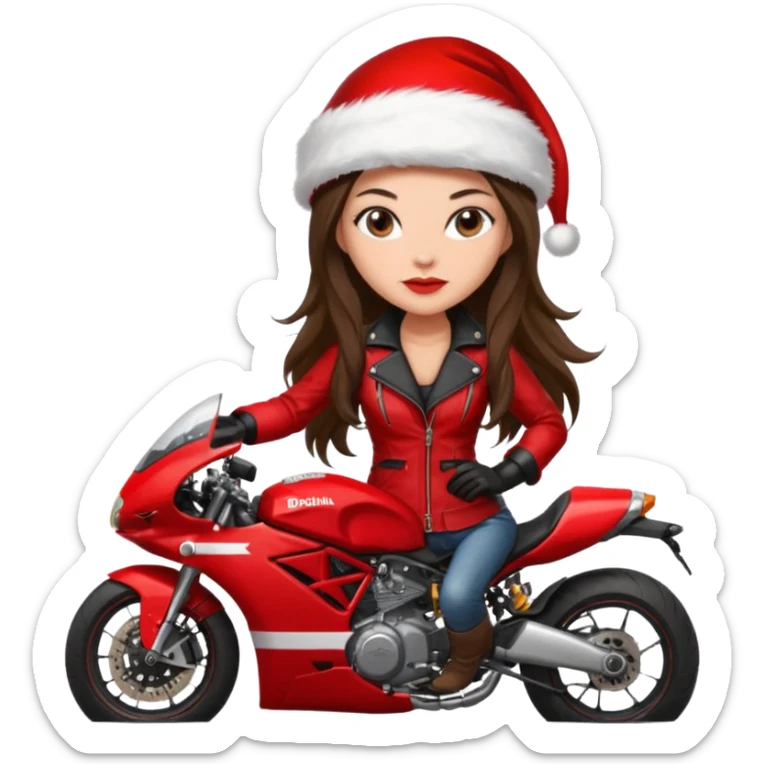 biker girl brune long hair moto christmas ducati sticker